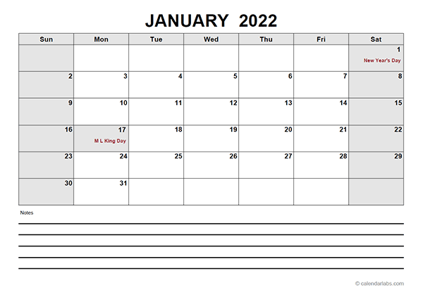 2022 calendar excel download