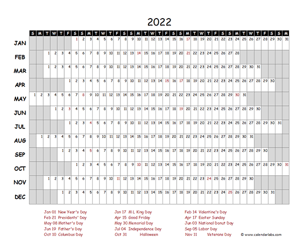 2022 Calendar Excel Pics