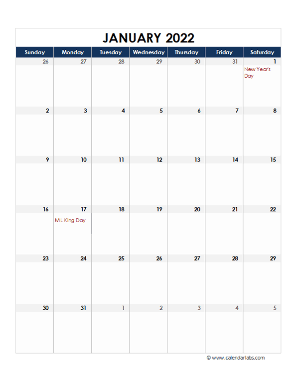 blank calendar template 2022