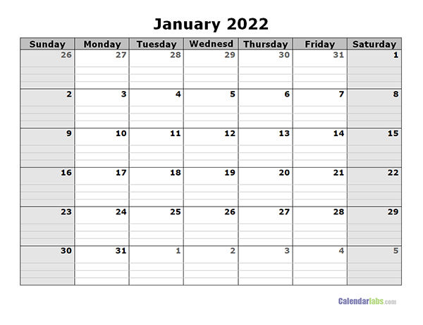 2022 calendar template download