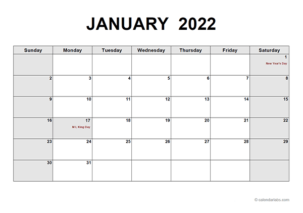 2022 Monthly Calendar PDF