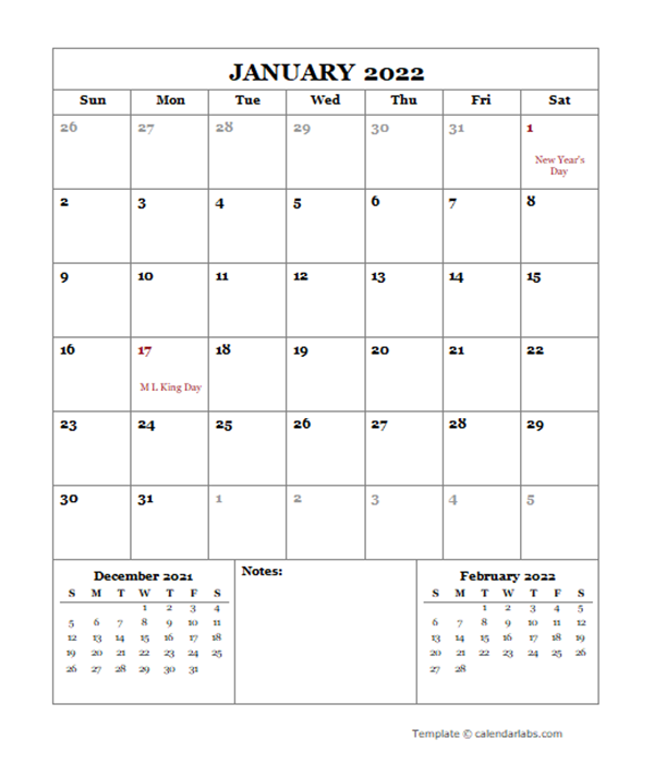 monthly printable calendar 2022