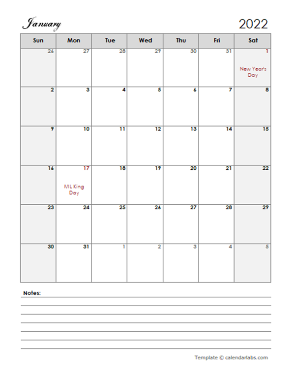 editable calendar template 2022