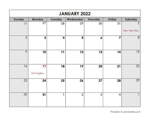 2022 Monthly Calendar With Us Holidays - Free Printable Templates