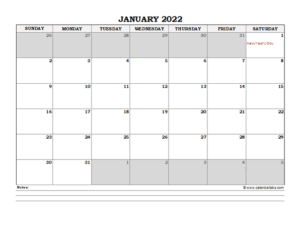 2022 New Zealand Monthly Calendar with Notes - Free Printable Templates