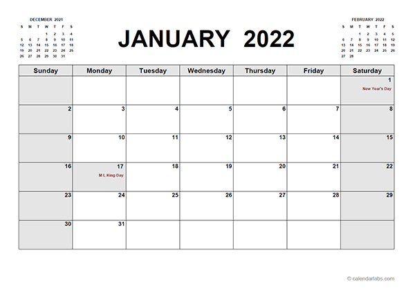 2022 Monthly Calendar Fillable Free