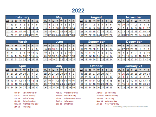 2022 Retail Accounting Calendar 4 4 5 Free Printable Templates