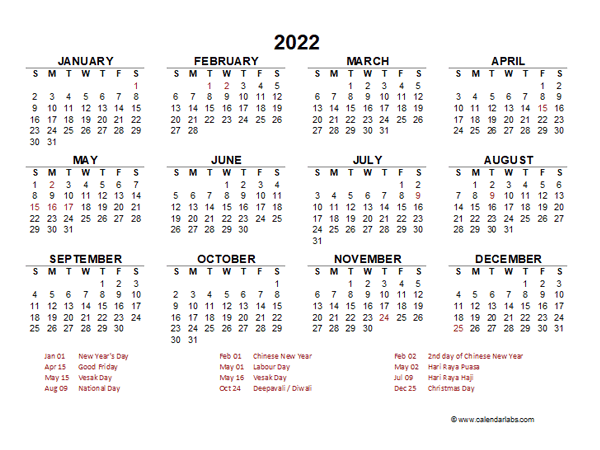 2022 Singapore Annual Calendar With Holidays Free Pri - vrogue.co