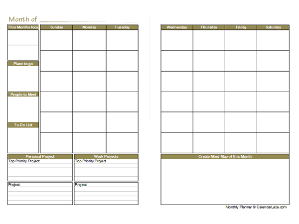 monthly planner template blank