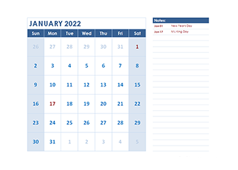 2022 Monthly Calendar Template Landscape