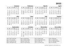 2022 calendar template year at a glance free printable