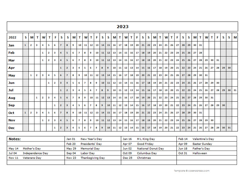 2023 Calendar Template Year At A Glance - Free Printable Templates