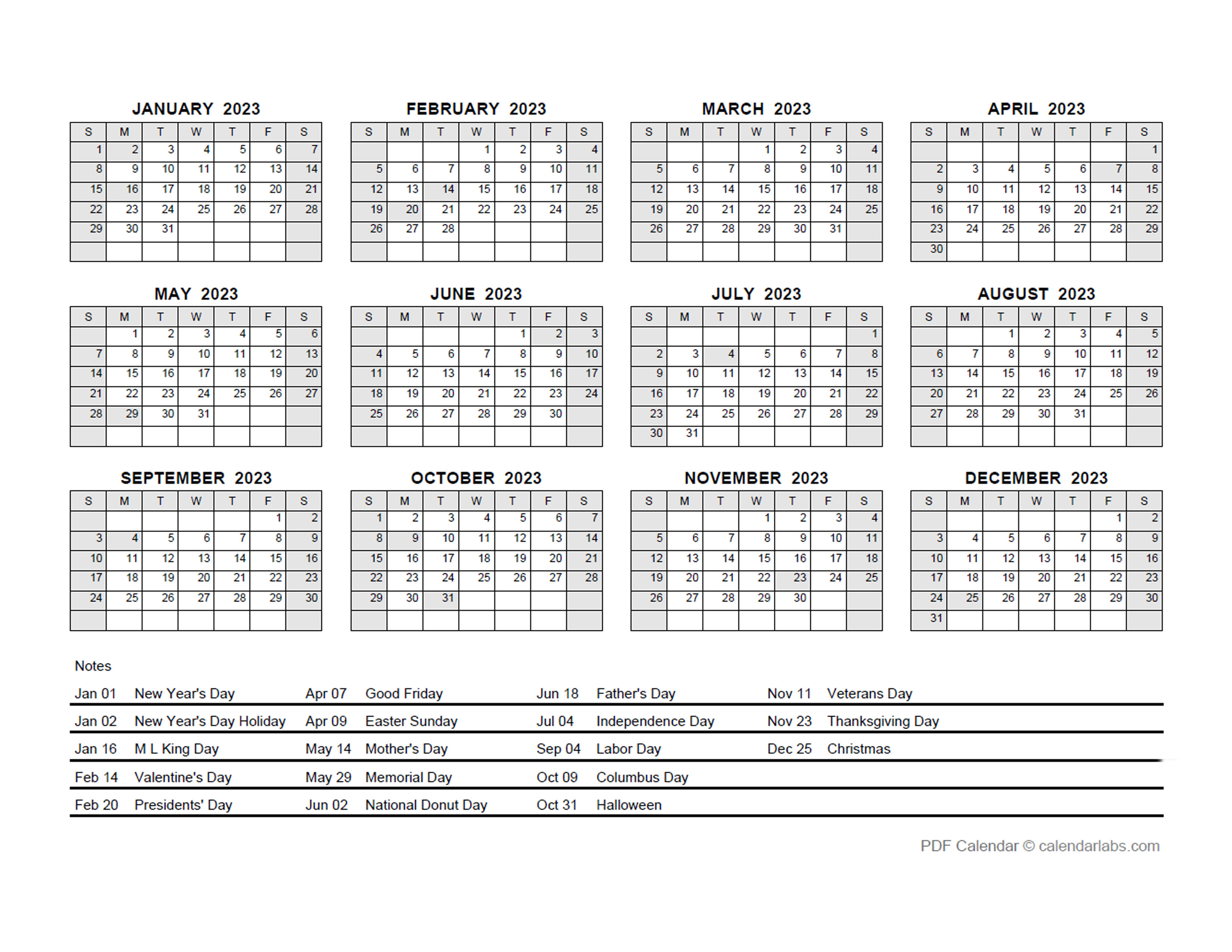 2023 Calendar With Holidays Free Printable Creativeenergyworks