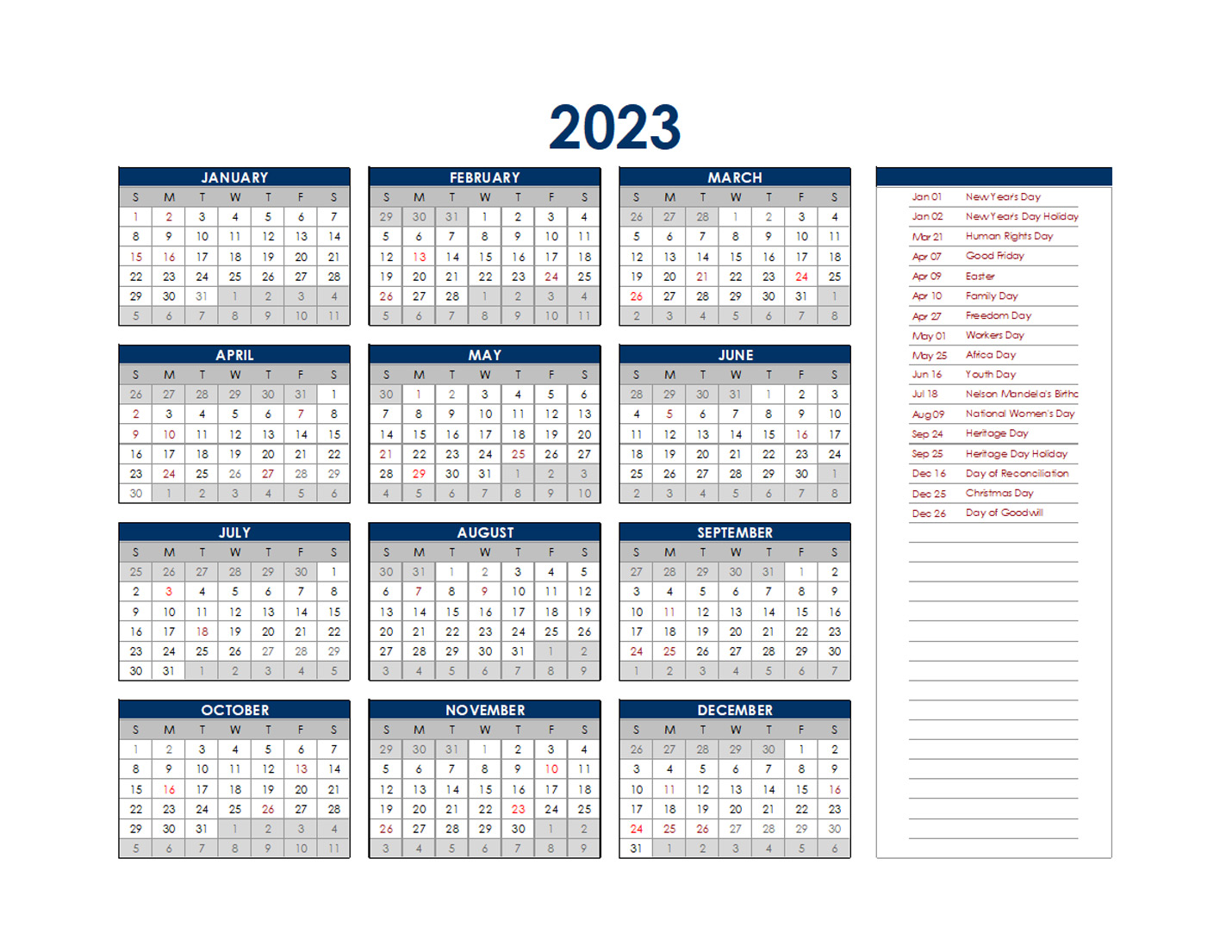 Calendar 2023 South Africa Free Printable Pdf Www vrogue co