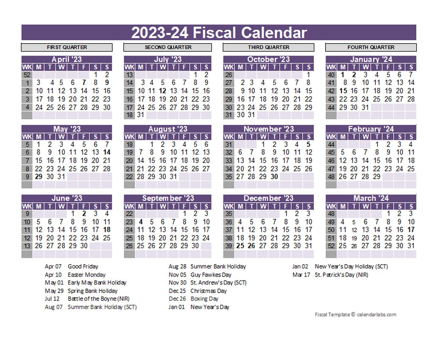 UK Fiscal Calendar Template 2023-2024 - Free Printable Templates