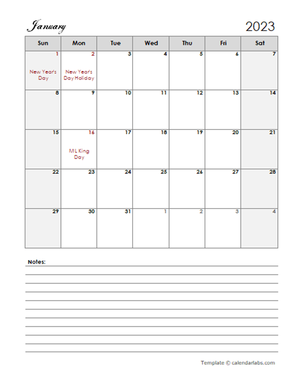 Free Printable Template Calendar 2023