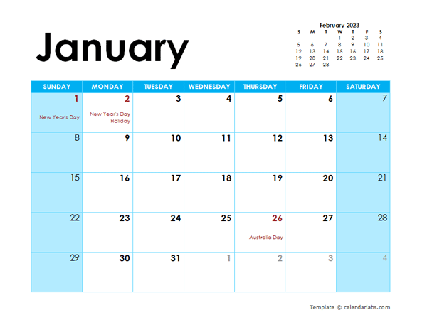 2023 Australia Calendar With Holidays Australia Calendar 2023 Free 