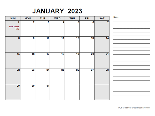 Free Printable Calendar 2023 Canada Pdf Download