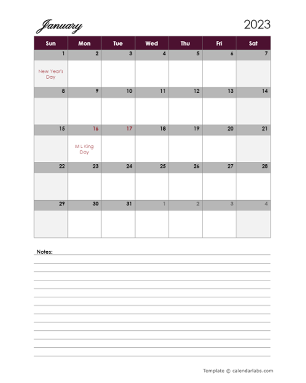 2023 Google Docs Calendar With Large Boxes Free Printable Templates