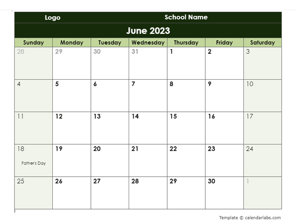 2023 Google Docs School Monthly Calendar Free Printable Templates