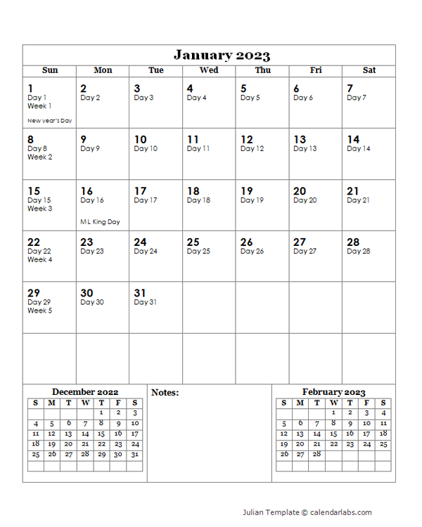 2023 Julian Day Calendar