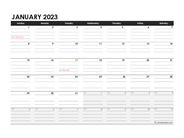 2023 Excel Monthly Calendar Template Free Printable Templates Www 