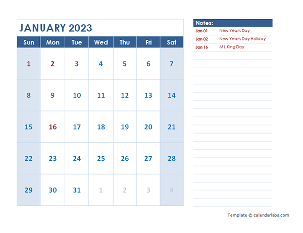 2023 Monthly OpenOffice Calendar Landscape Free Printable Templates