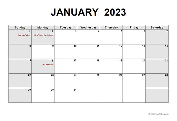 11+ Printable Calendar With Holidays 2023 PNG