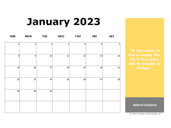 2023 Monthly Onenote Calendar With Quotes Free Printable Templates