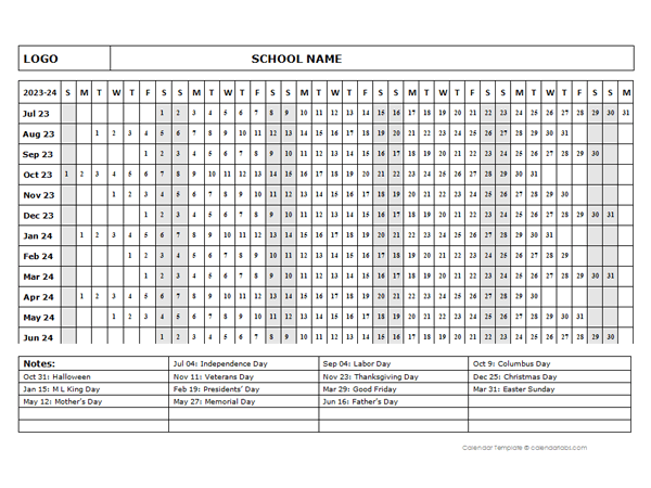 2023 One Page School Calendar Jul - Free Printable Templates