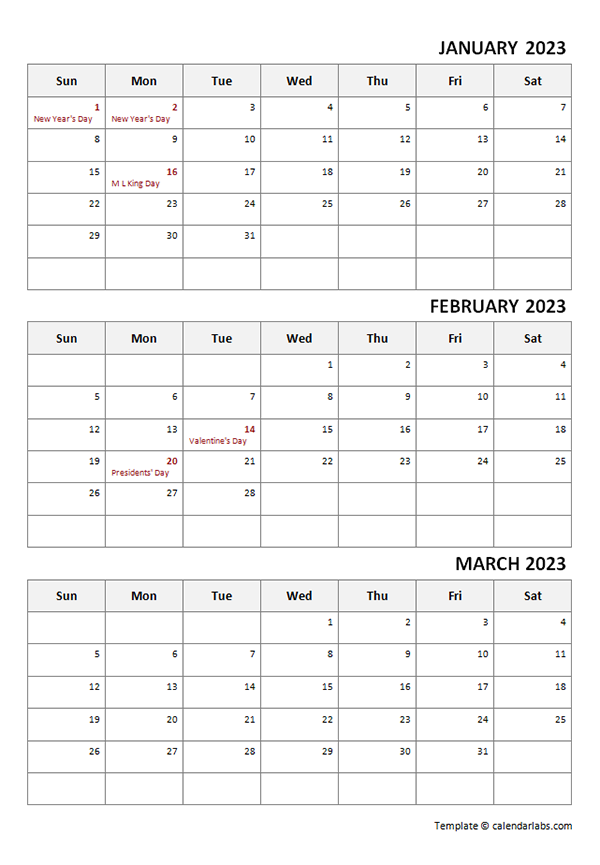 4 Month Calendar Free Printable 2023