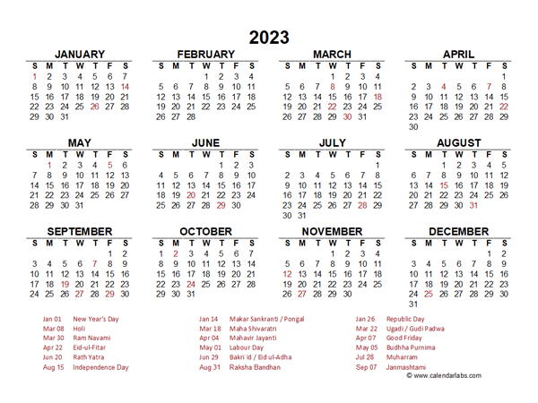 India 2023 Holidays 2023 Calendar