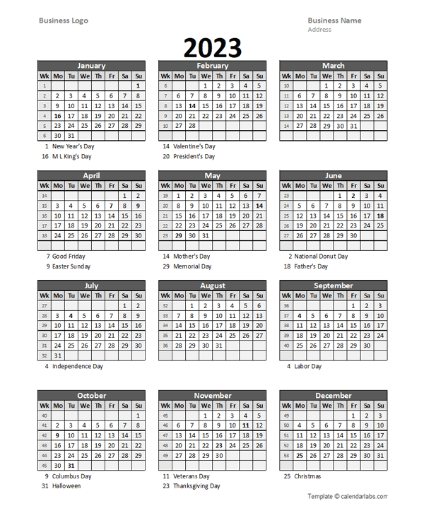Verplicht Vergelding monteren 2023 Yearly Business Calendar With Week Number - Free Printable Templates