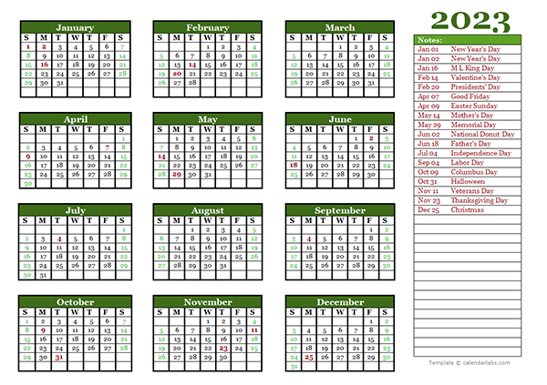 Editable 2023 Yearly Calendar Landscape