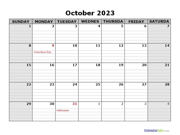 October 2023 Calendar Word Free Printable Templates