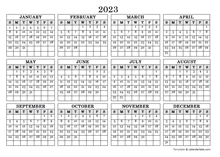 2023 yearly blank pdf calendar