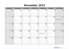 November 2023 Calendar with Holidays | CalendarLabs