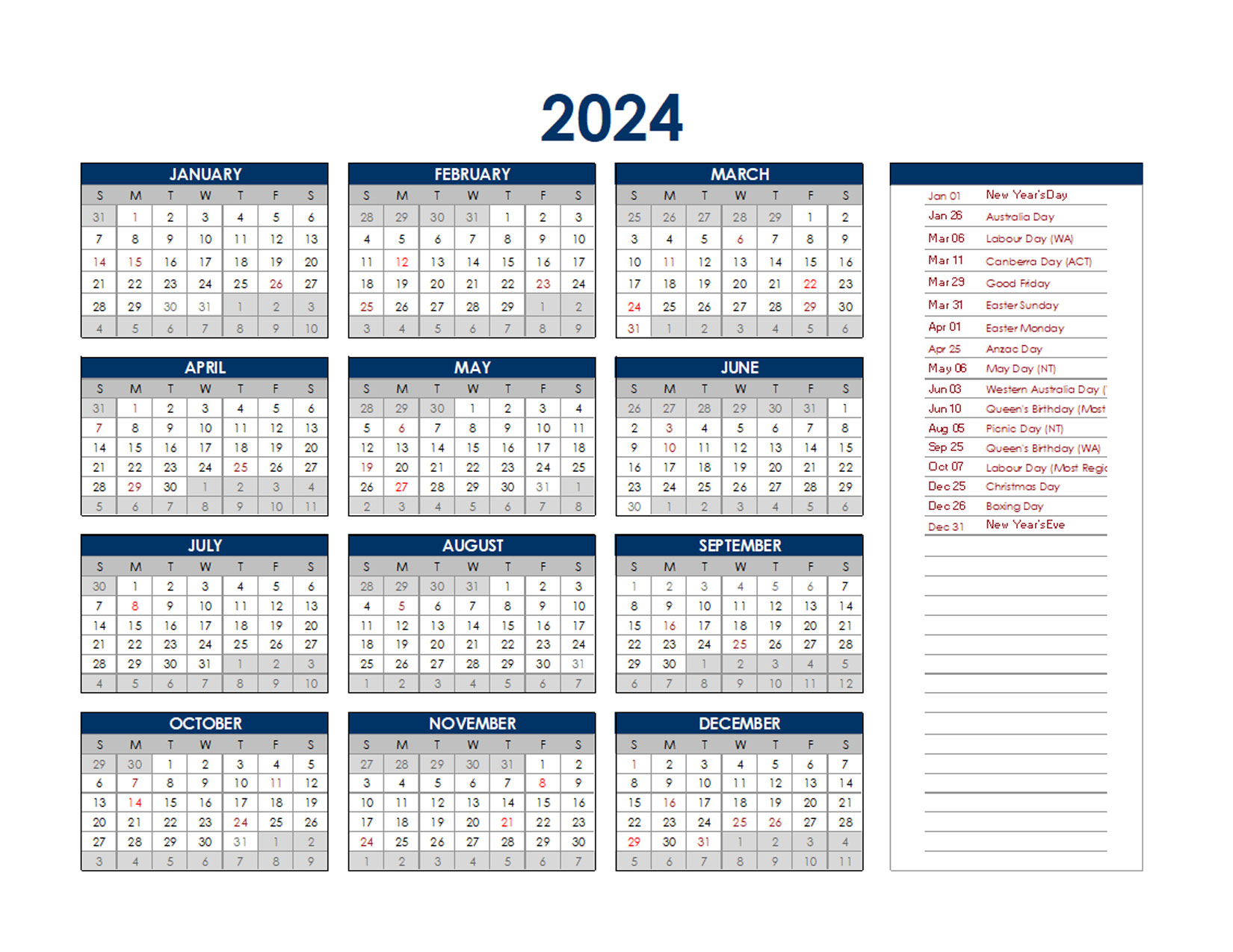 Calendar 2024 Australia With Public Holidays Calendar 2024 Ireland