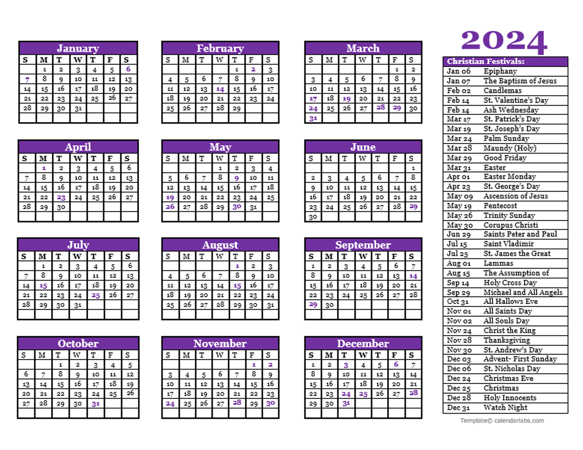 2024 Christian Calendar Printable 2024 CALENDAR PRINTABLE