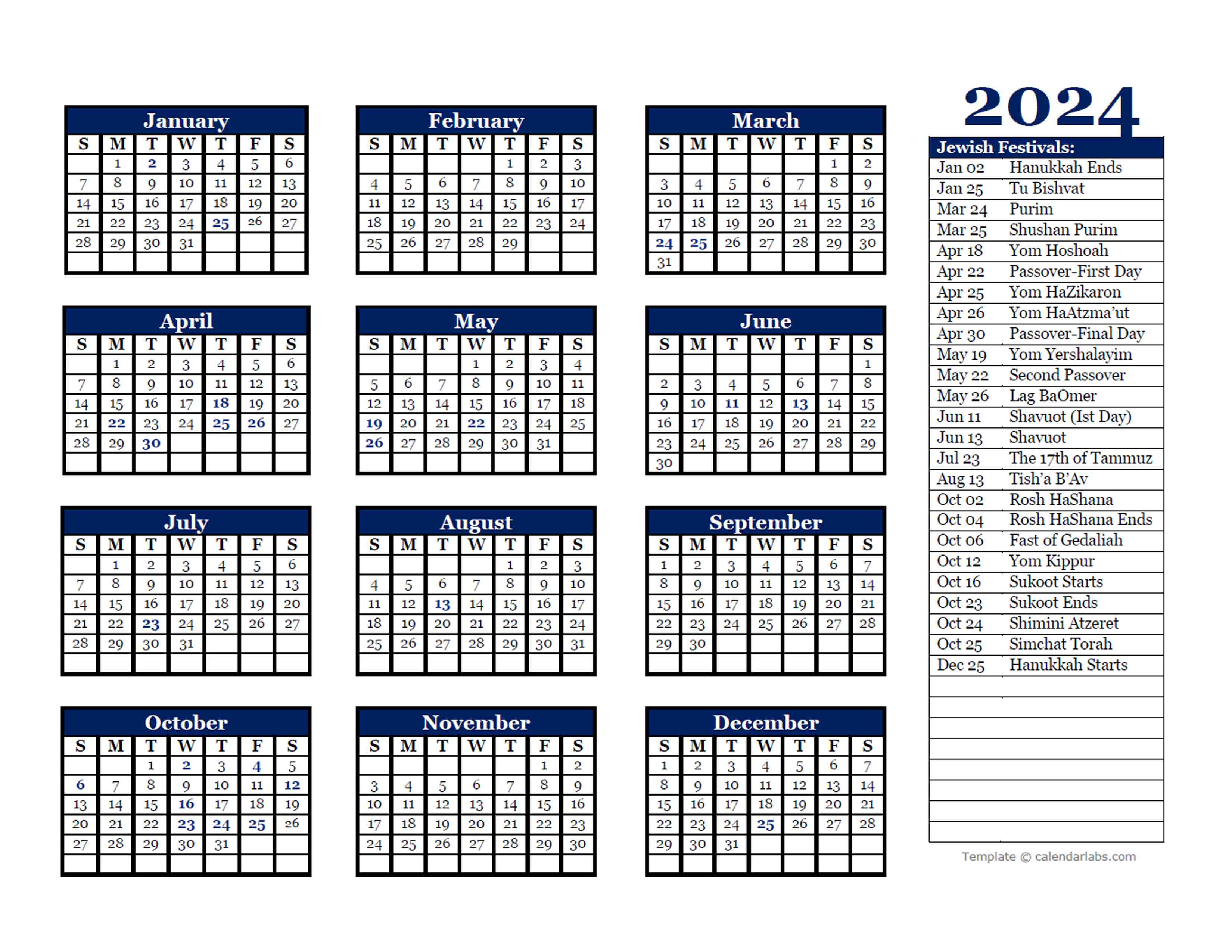 Jewish Calendar 2024