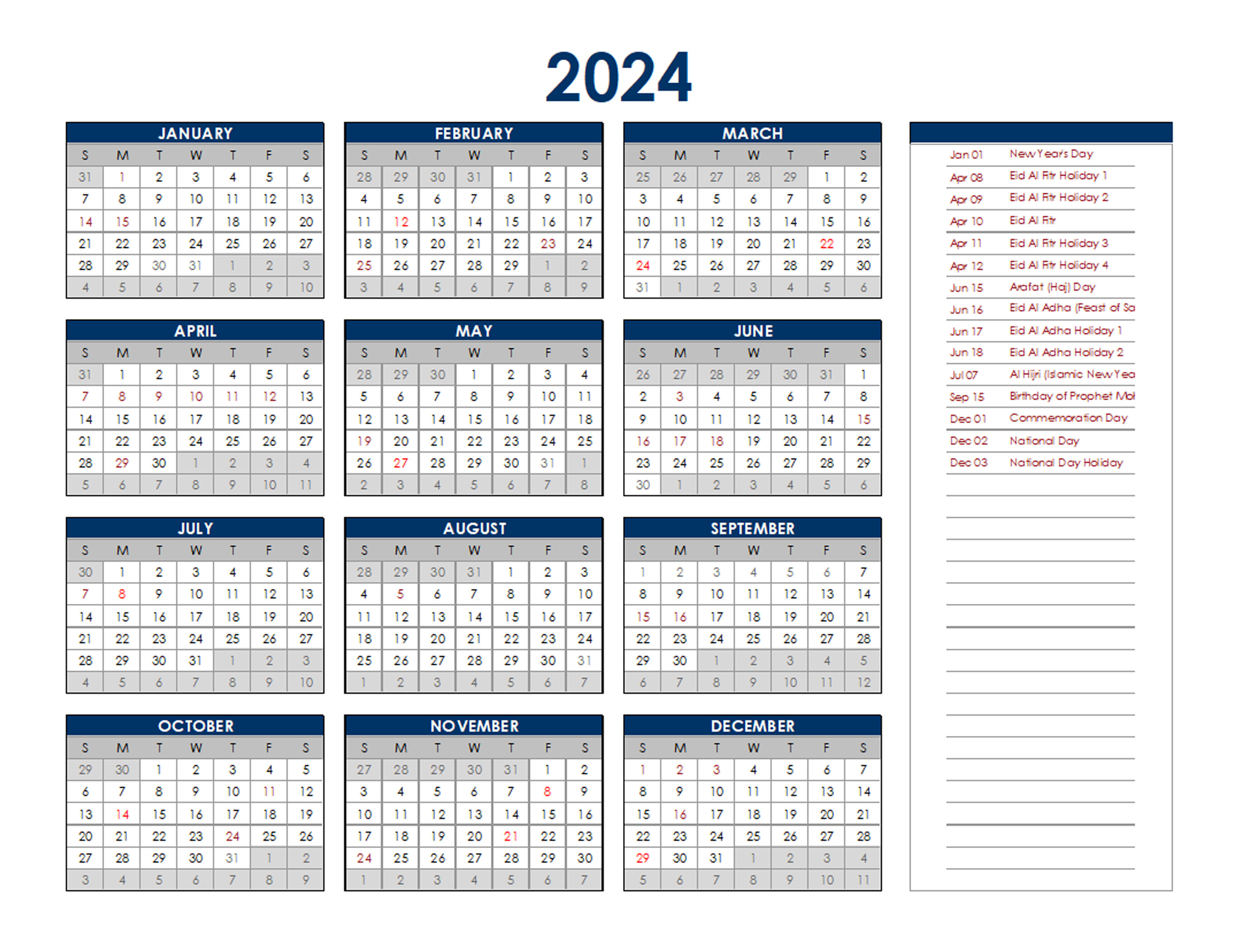 2024 Uae Annual Calendar Holidays 02 