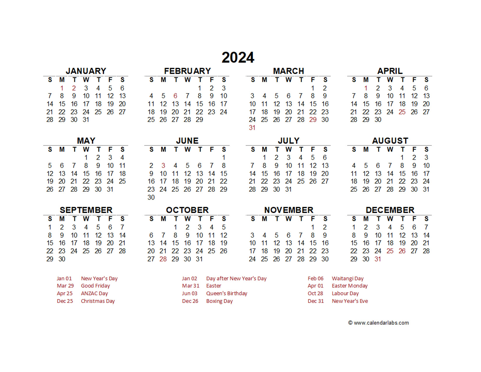 2024 Calendar Template Nz Free Cati Mattie