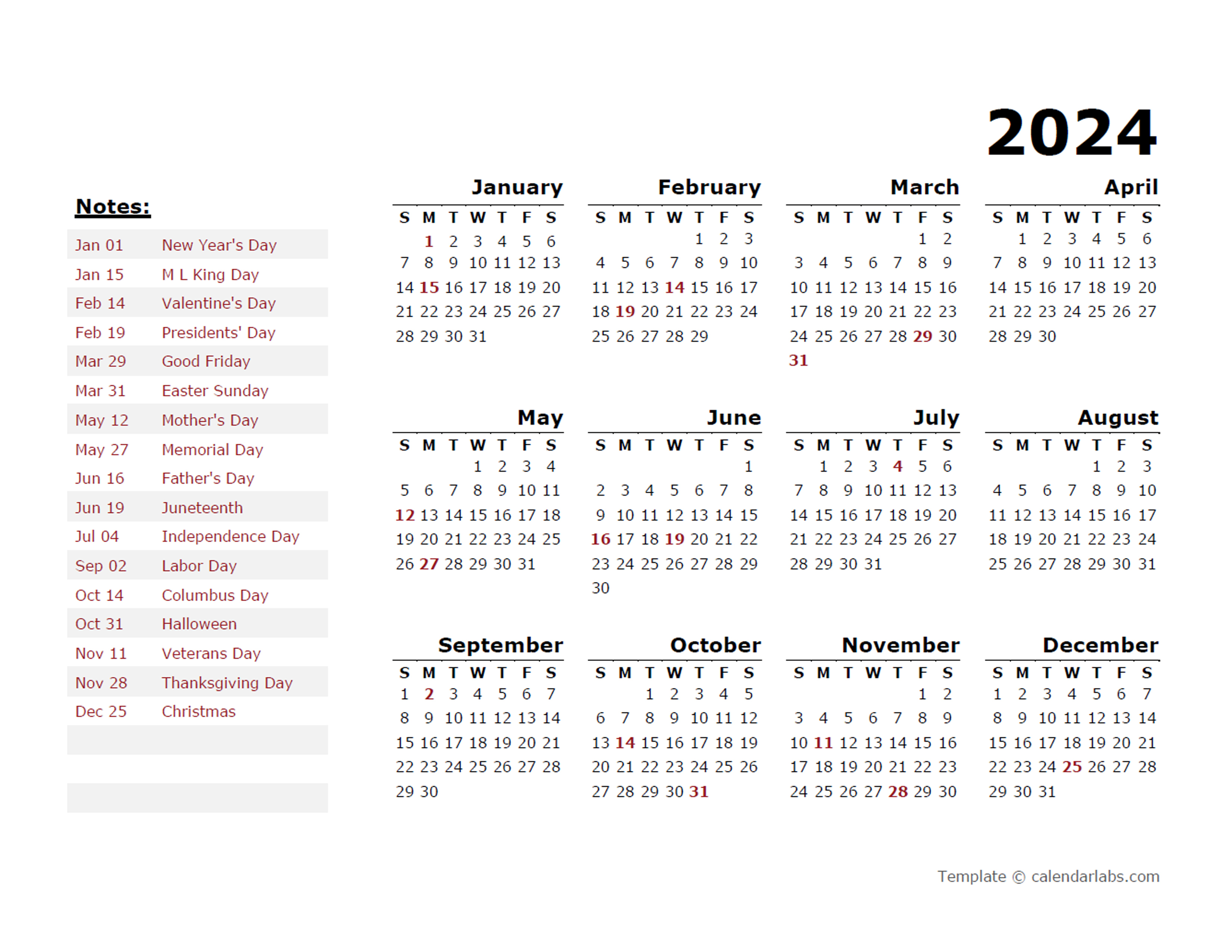 Holiday Calendar For 2024