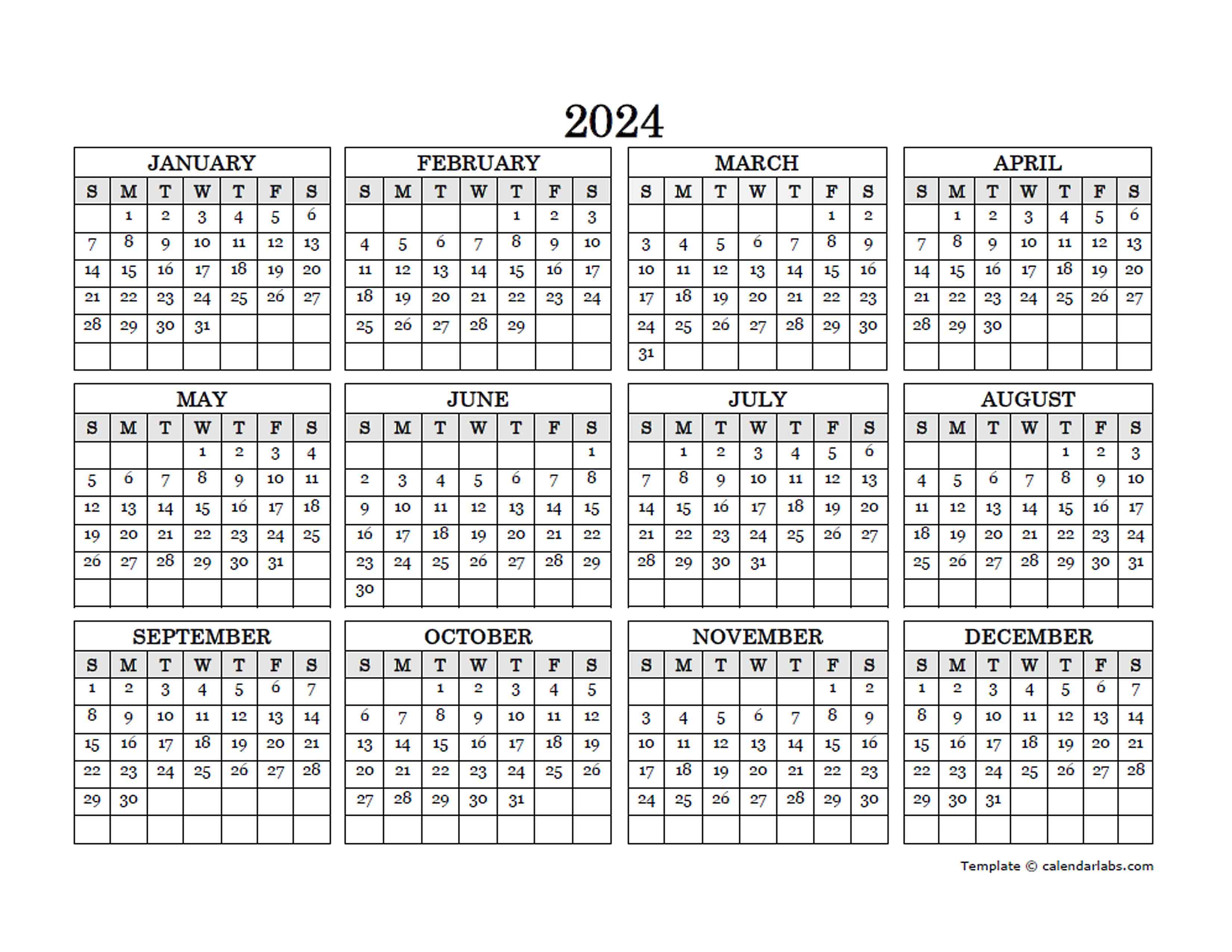 2024 Blank Calendar Template Free Printable Download Printfree