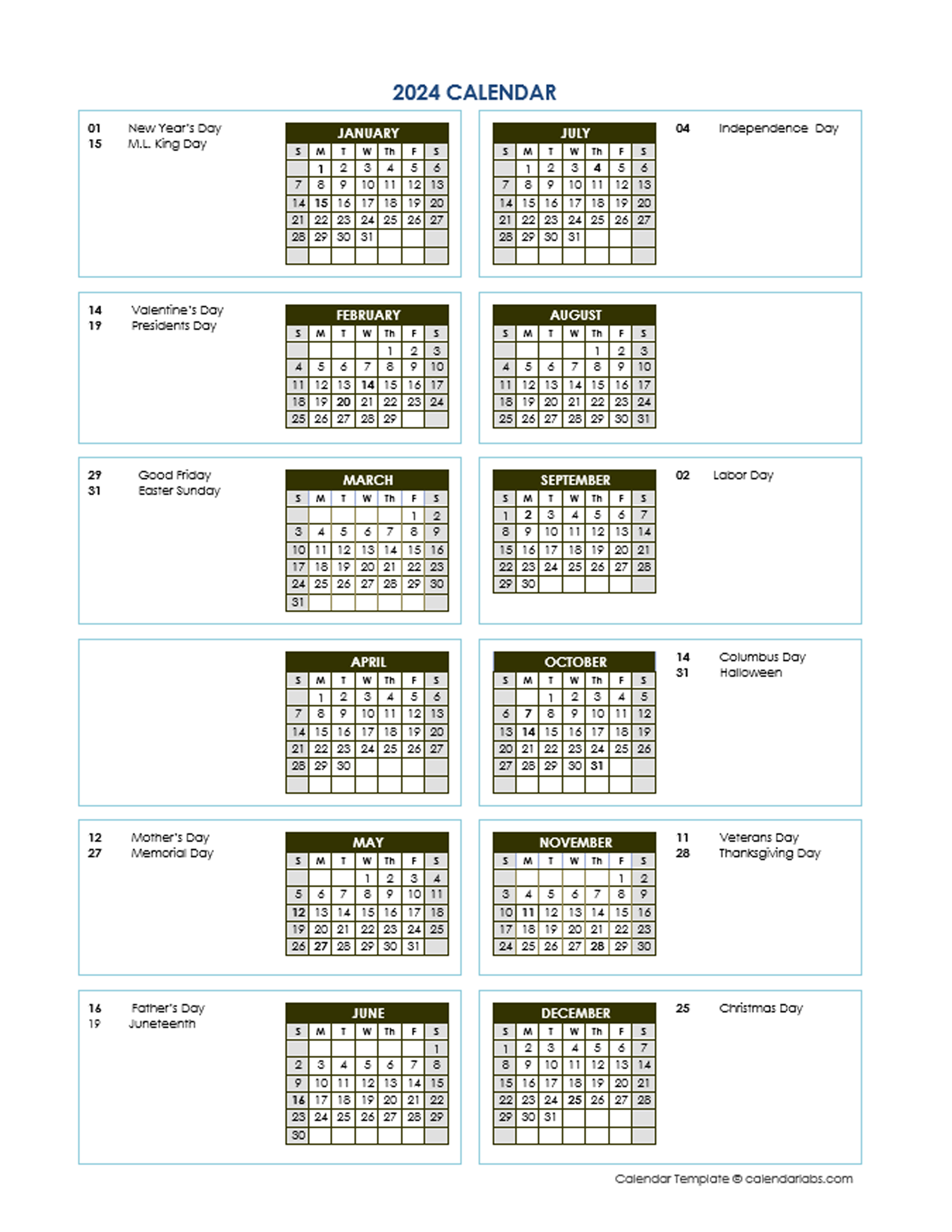 2024 Annual Calendar Vertical Template Free Printable Templates