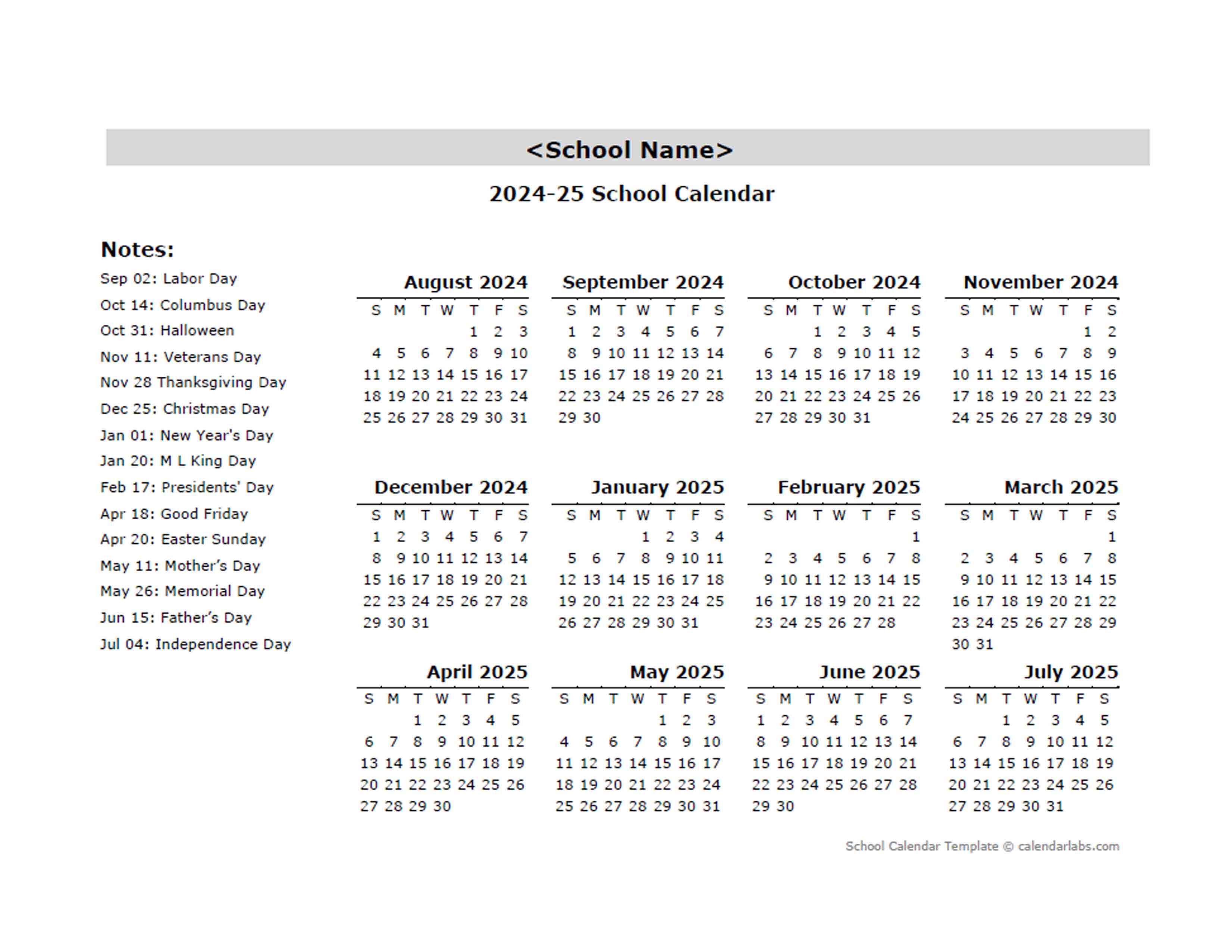 2024 And 2024 Printable School Calendar