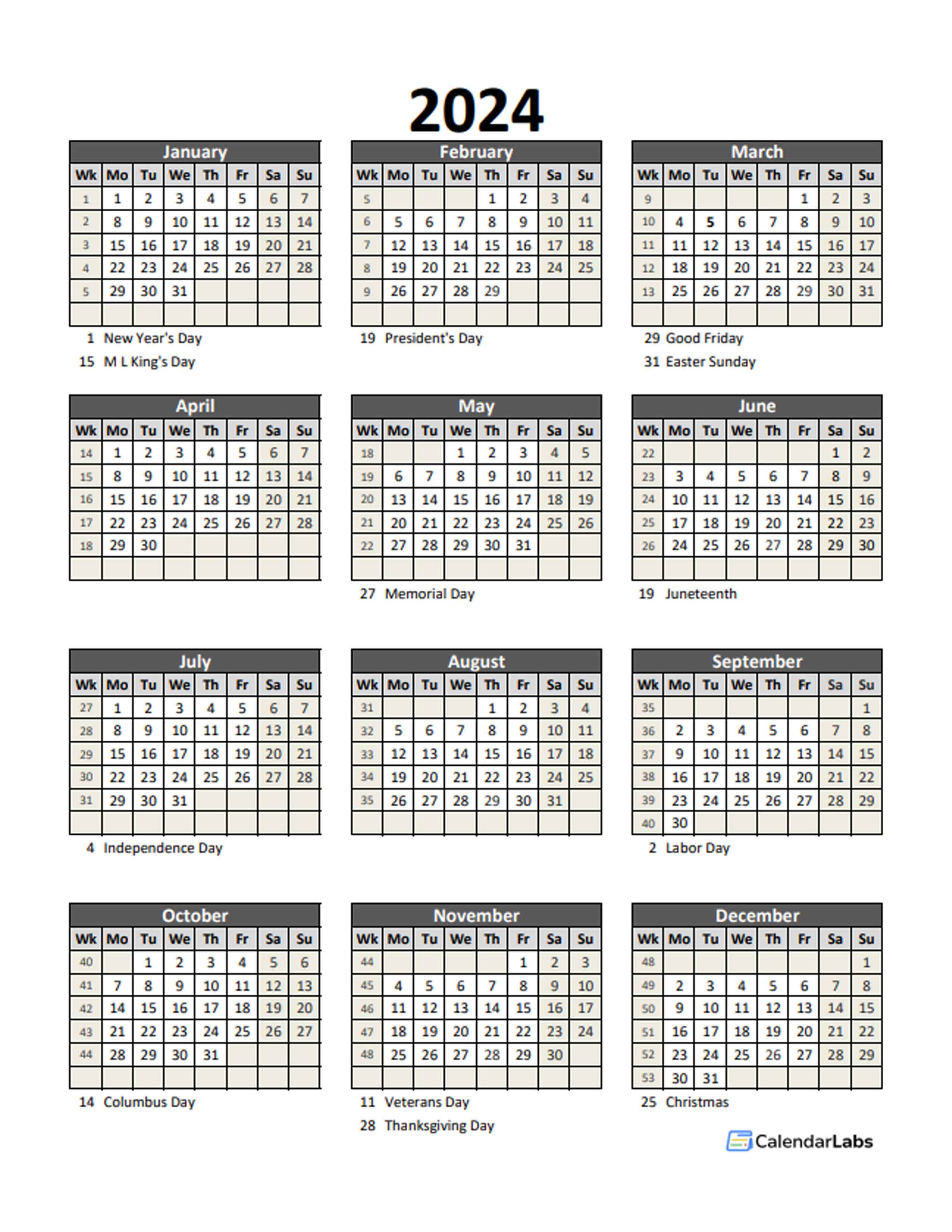 2024 Yearly Calendar Excel Free Download Template Haley Keriann
