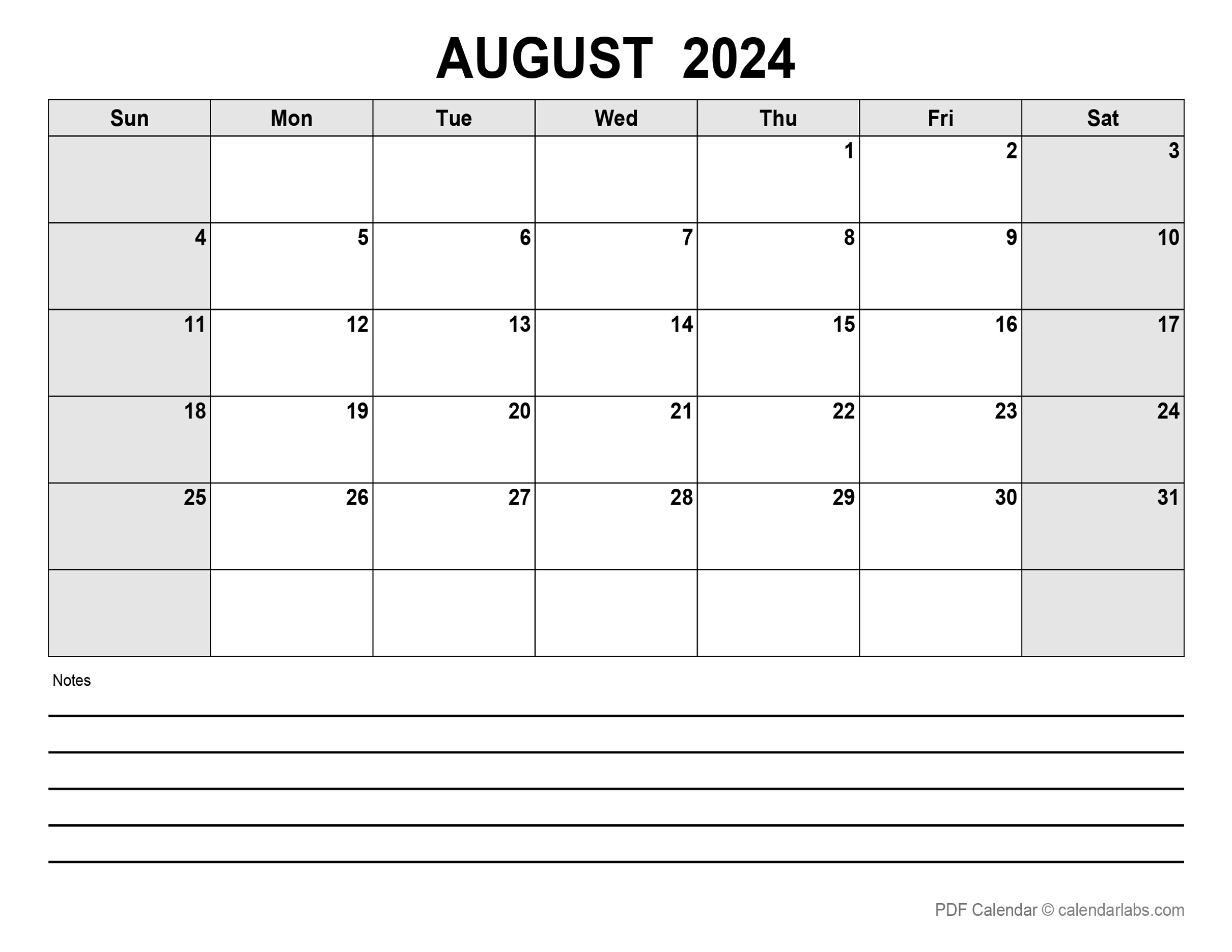 August 2024 Calendar with Holidays CalendarLabs