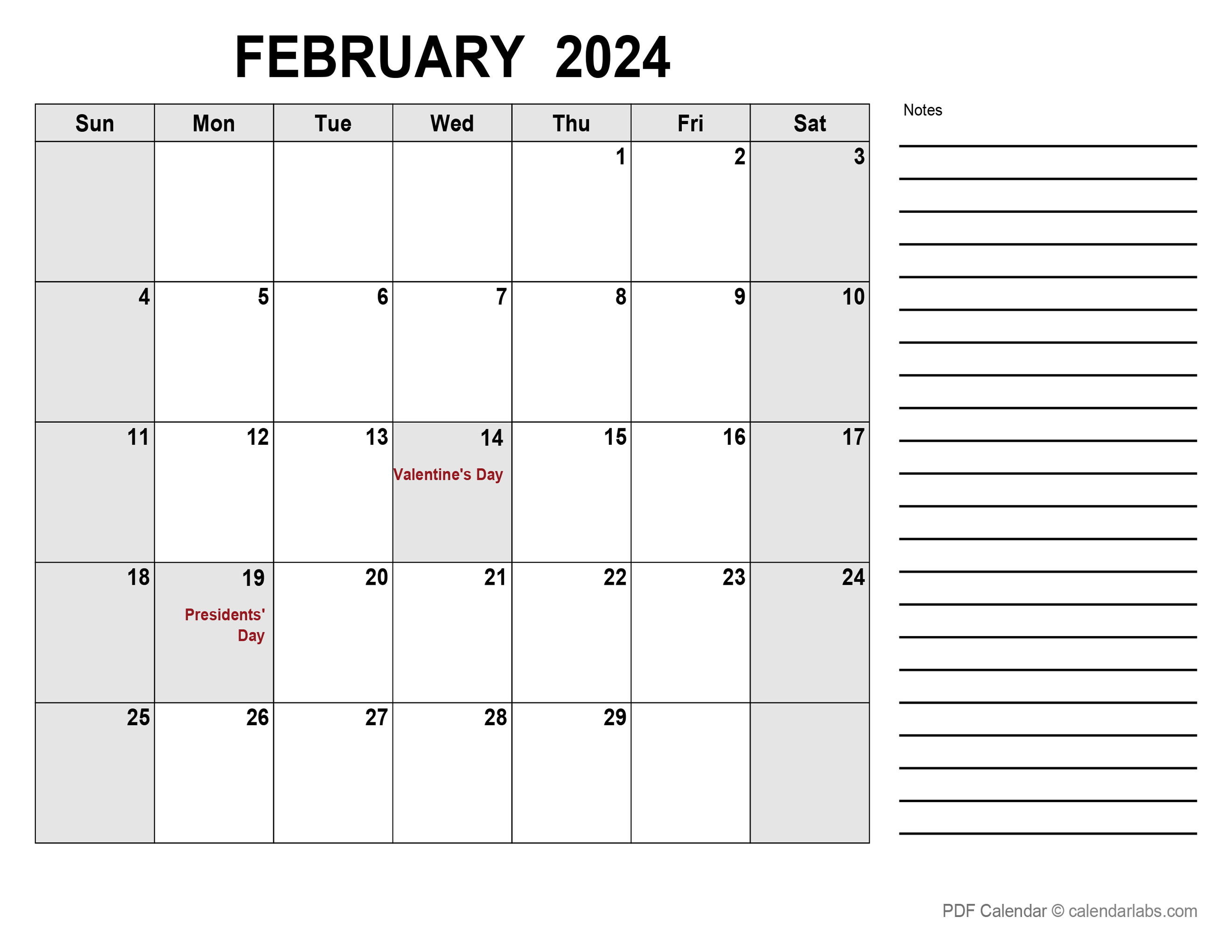 Free Printable February 2024 Monthly Calendar With Holidays 2024