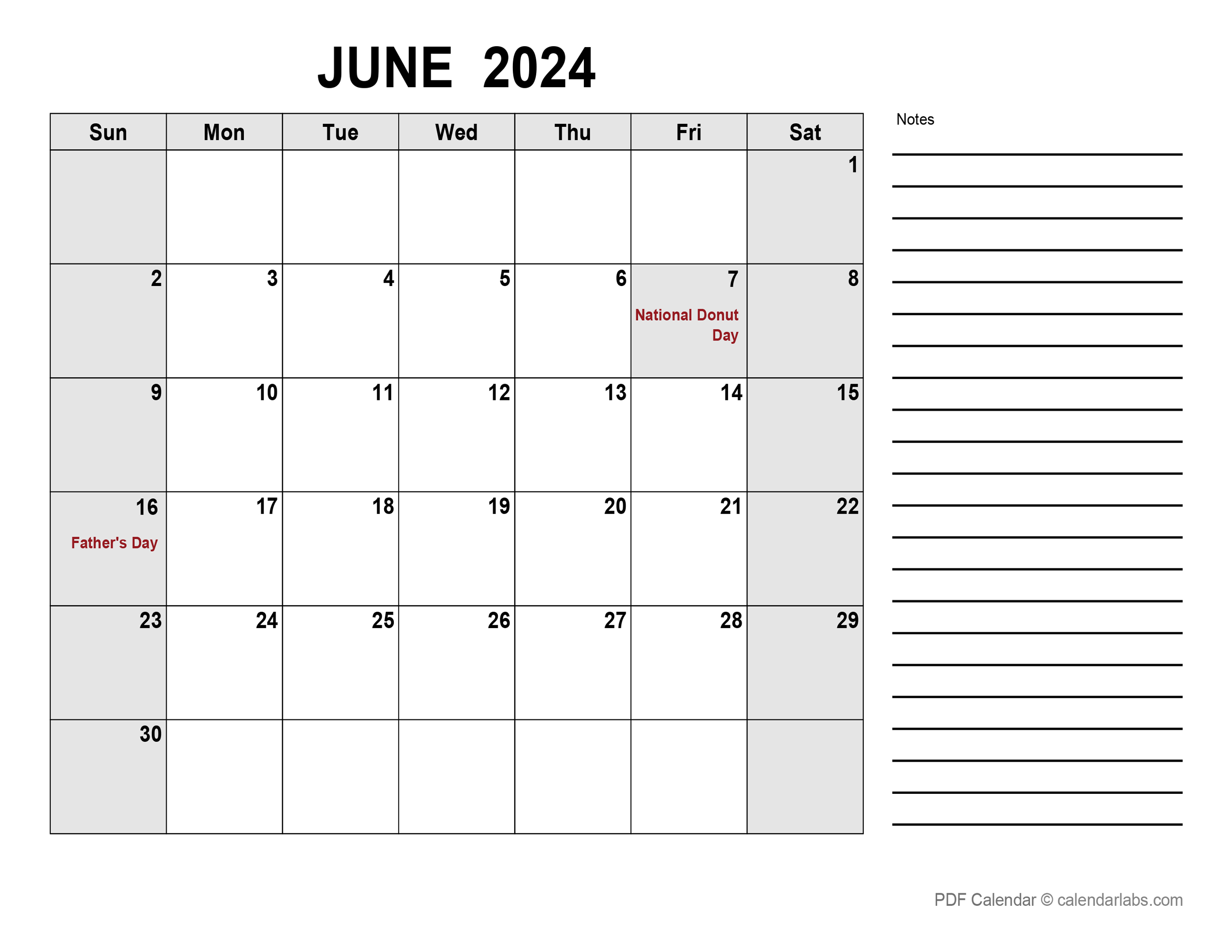 June 2024 Calendar with Holidays | CalendarLabs
